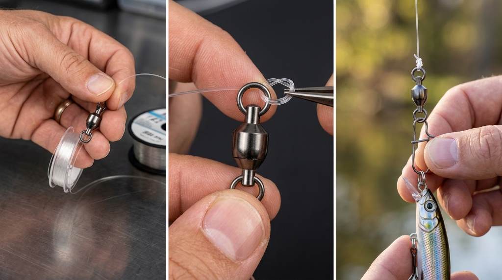 Fishing tackle setup using a ball bearing snap swivel