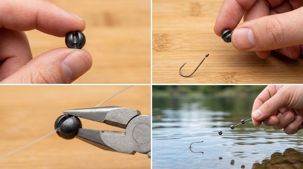 Fishing tackle setup using split shot weights for bait control