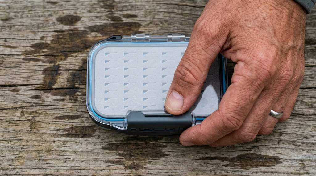 Fly fishing patterns arranged inside Gonex storage box