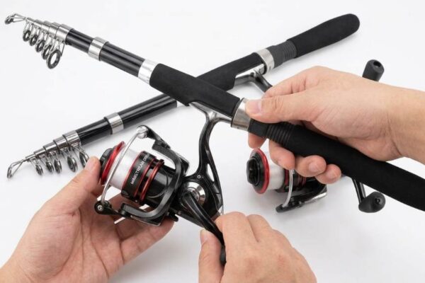 Ministoream telescopic fishing rod and spinning reel setup