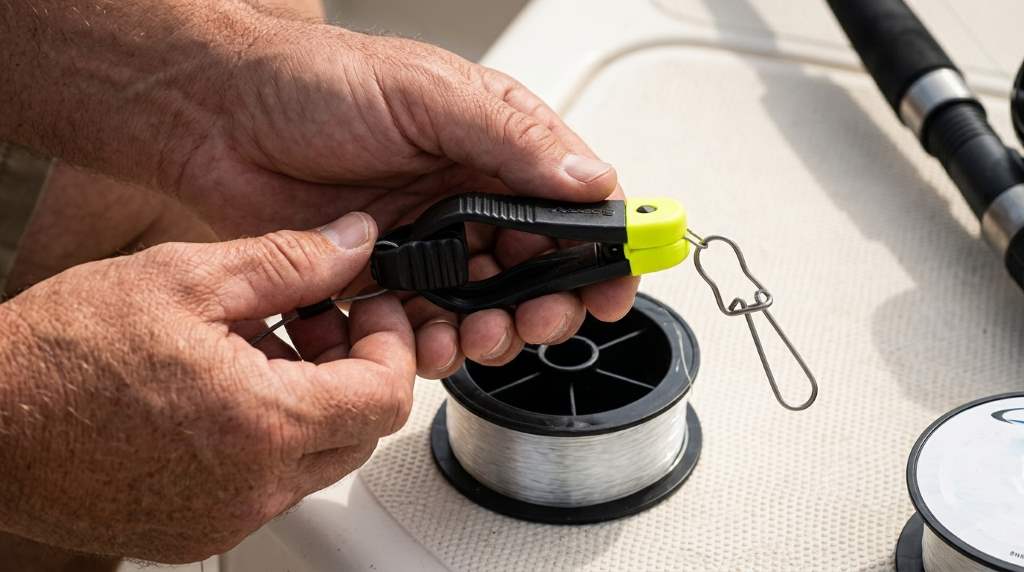 Scotty Mini Power Grip Plus attached to fishing line