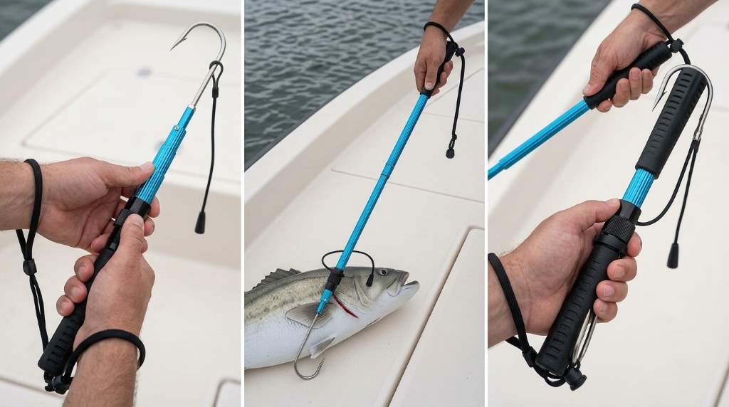 Stainless steel fishing gaff hook with telescopic handle