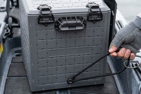 YakAttack BlackPak Pro fishing crate installed in kayak tankwell