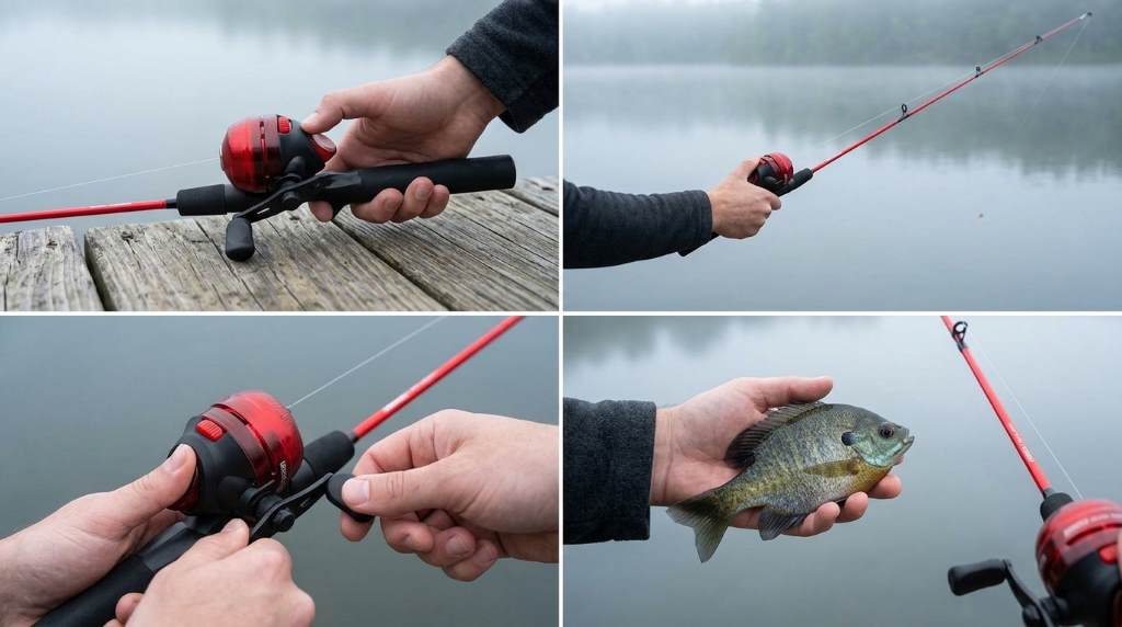 Zebco Dock Demon rigged with lightweight fishing lure